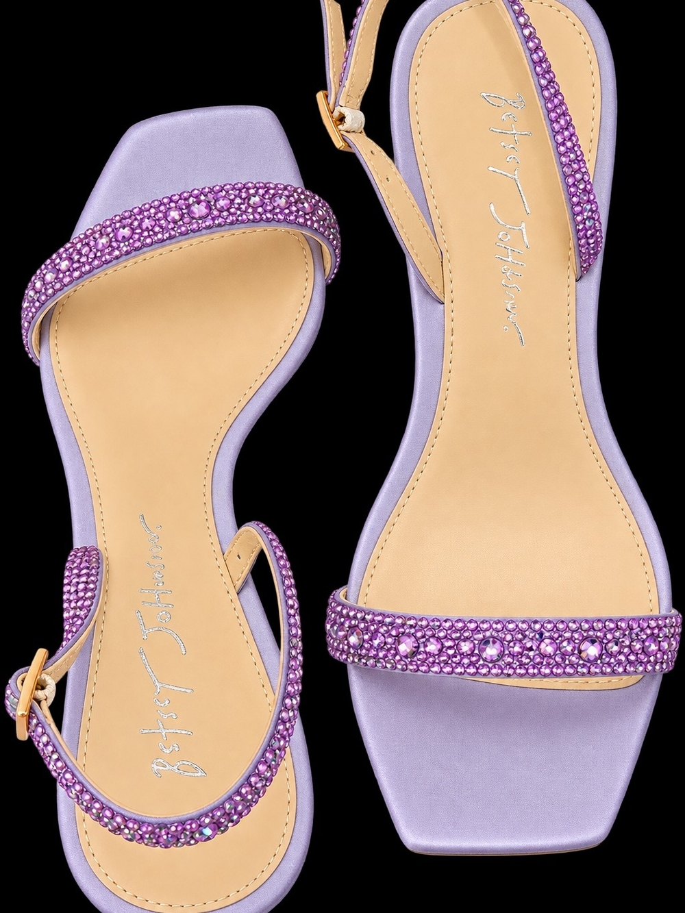 Betsey Johnson Lilac Crystal Strap Flat Sandals - SB-Rebel